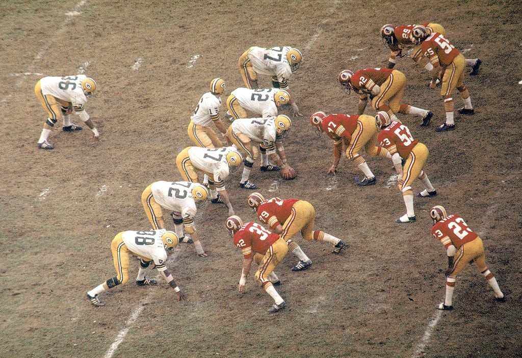 The Packers couldn't pass, and George Allen knew it. Washington, the NFC representative in Super Bowl VII, knew Scott Hunter's passing was no threat, and he set Washington up in a five-man line to halt the charges of John Brockington and MacArthur Lane in a 16-3 Washington win in the 1972 NFC Divisional Playoff. (Photo by Nate Fine/Getty Images)
