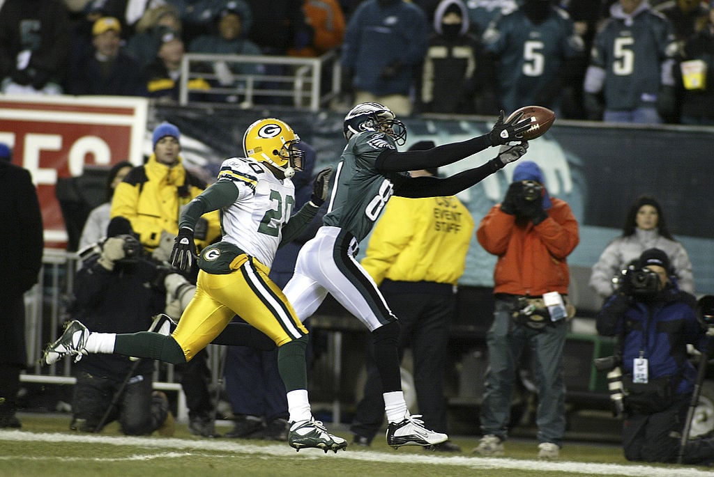 A day of regret and what if in Philadelphia in the 2003 NFC Divisional Playoff. Not going for it on 4th down with two minutes left. 4th and 26. And Brett Favre's ill-advised pop-fly interception in overtime leading to a 20-17 overtime loss. ©Josph V. Labolito / NFL Photos. (Photo by Joseph Labolito/Getty Images)