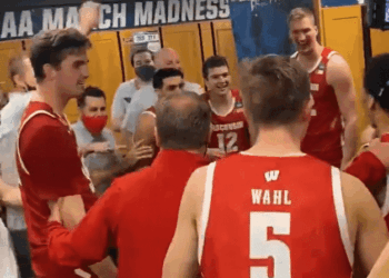 WATCH: Badgers locker room fired up after first round victory [VIDEO]