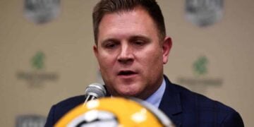 GREEN BAY, WISCONSIN - JANUARY 09: Brian Gutekunst Genral Manager of the Green Bay Packers speaks to the media during a press conference introducing Matt LaFleur as head coach at Lambeau Field on January 09, 2019 in Green Bay, Wisconsin. (Photo by Stacy Revere/Getty Images)