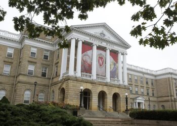 An outside view of Bascom Hall on the campus of the University of Wisconsin on October 12, 2013 in Madison, Wisconsin.