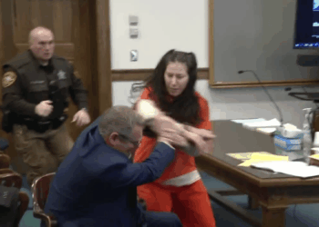 Taylor Schabusiness attacks defense attorney Quinn Jolly during a competency hearing.