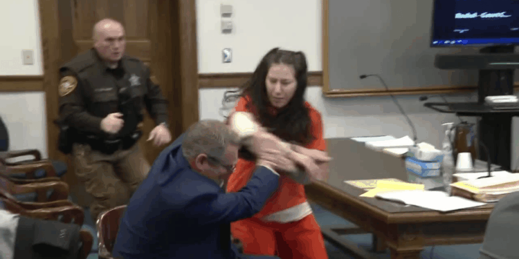 Taylor Schabusiness attacks defense attorney Quinn Jolly during a competency hearing.