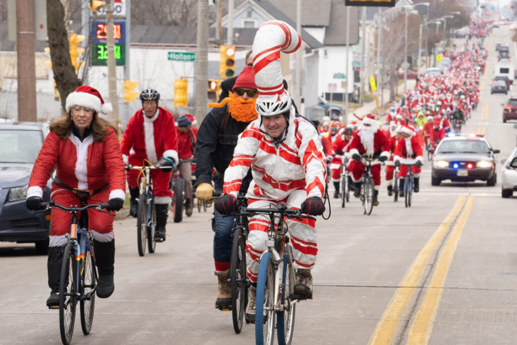 Santa Clauses are coming to town.