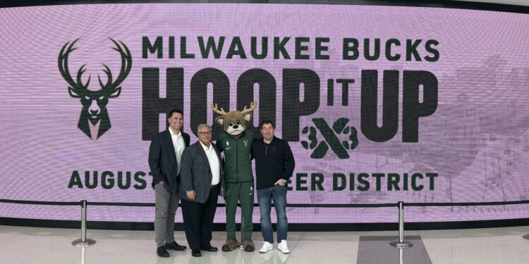 CEO of Big Ticket Sports George Daniel with Bango and ucks Senior Vice President of Business Operations Michael Belot
