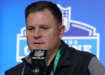 INDIANAPOLIS, INDIANA - FEBRUARY 28: General Manager Brian Gutekunst of the Green Bay Packers speaks to the media during the NFL Combine at the Indiana Convention Center on February 28, 2023 in Indianapolis, Indiana. (Photo by Stacy Revere/Getty Images)
