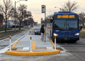 A bus bulb along the Walnut Street rework. Image Credit: City of Milwaukee