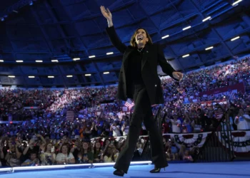 Democratic presidential nominee Vice President Kamala Harris arrives to speak during a campaign rally at the Alliant Energy Center in Madison, Wis., Wednesday, Oct. 30, 2024. (AP Photo/Jacquelyn Martin)