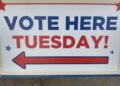 Vote Here Tuesday sign from West Allis. (WTMJ file photo)