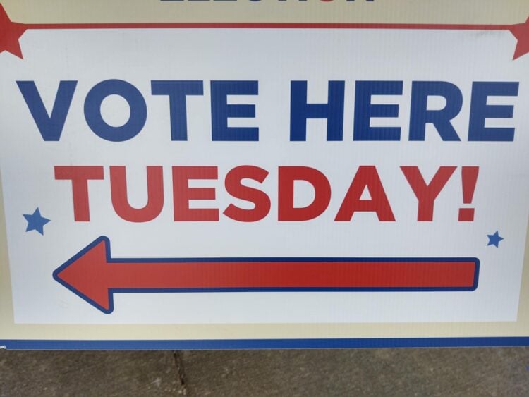 Vote Here Tuesday sign from West Allis. (WTMJ file photo)