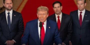 President Trump addresses the nation after the US strikes 3 key nuclear sites in Iran. Image courtesy of the White House.