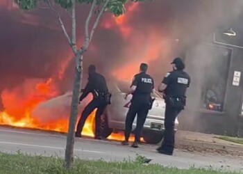 UPDATE: 1 person dead, 2 officers injured after a police chase and car fire on Milwaukee’s north side