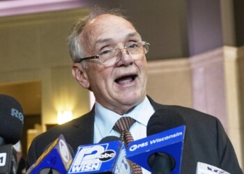 Jim Troupis reads a statement after his court appearance outside a Dane County courtroom on Dec. 12, 2024, in Madison, Wis. (AP Photo/Morry Gash, File)