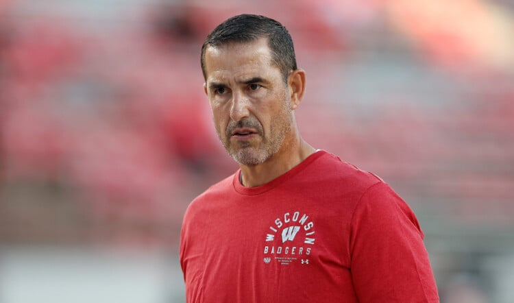 MADISON, WISCONSIN - AUGUST 28: Head coach Luke Fickell of the Wisconsin Badgers looks on before the game against the Miami (OH) Redhawks at Camp Randall Stadium on August 28, 2025 in Madison, Wisconsin. (Photo by John Fisher/Getty Images)