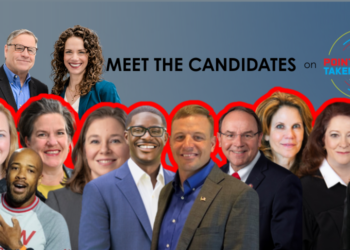 From Left to Right: Francesca Hong, Kelda Roys, Mandela Barnes, Sara Rodriguez, David Crowley, Josh Schoemann, Tom Tiffany, Judge Chris Taylor, Judge Maria Lazar & Joel Brennan