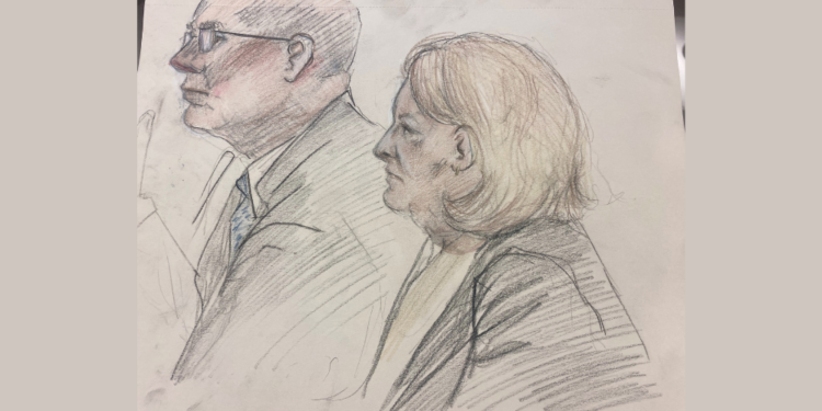 Court sketch of Judge Hannah Dugan Trial - December 18, 2025. Image courtesy of Adela Tesnow.