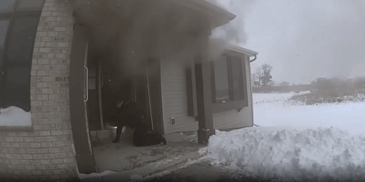 Body camera video from a Racine County Sheriff’s deputy entering a smoke-filled home in the Village of Raymond. Image courtesy of Racine County Sheriff's Office