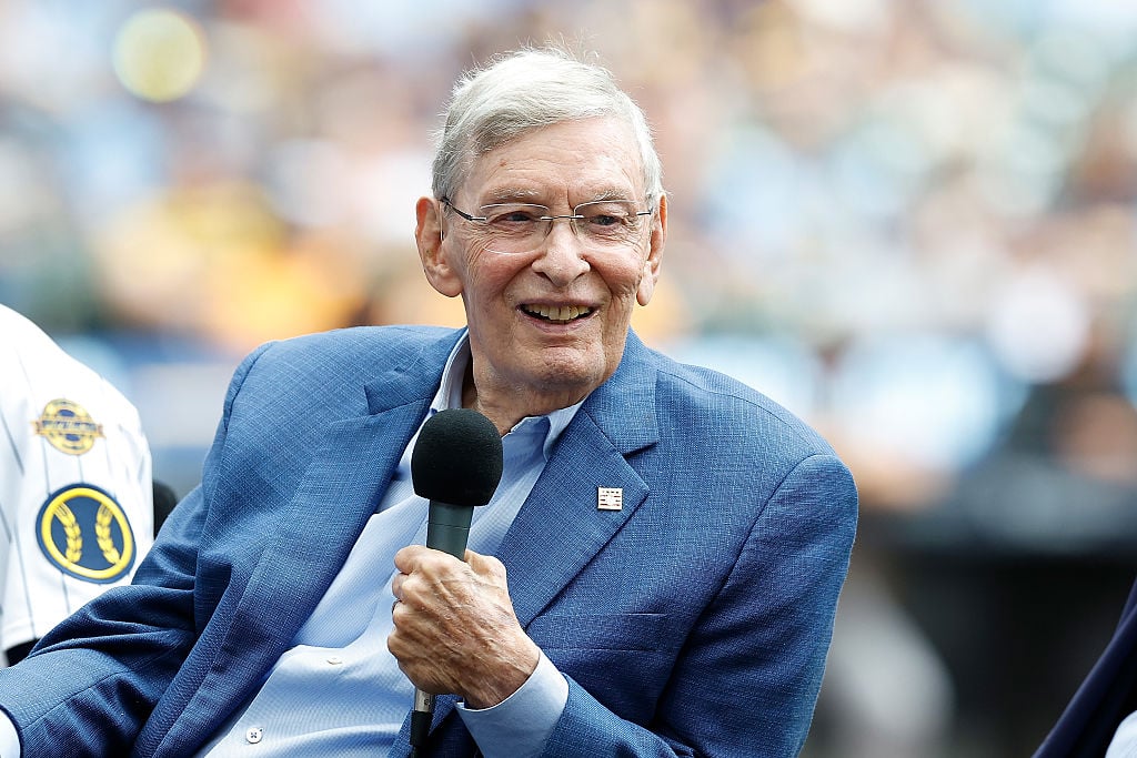 MILWAUKEE, WISCONSIN - AUGUST 24: Bud Selig speaks during the Celebration of Life ceremony and before the game against the San Francisco Giants at American Family Field on August 24, 2025 in Milwaukee, Wisconsin. (Photo by John Fisher/Getty Images)