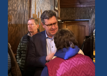 Joel Brennan at Main Street Governor Candidate Forum at the Cooperage, January 21, 2026. (Photo: Elisabeth Montemurro)