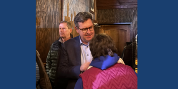 Joel Brennan at Main Street Governor Candidate Forum at the Cooperage, January 21, 2026. (Photo: Elisabeth Montemurro)