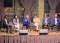 (Left to right) Sara Rodriguez, David Crowley, Francesca Hong, Kelda Roys, Missy Hughes, Joel Brennan, and Mandela Barnes participate in a candidate forum at The Cooperage in Milwaukee. January 21, 2026. (Photo: Elisabeth Montemurro)
