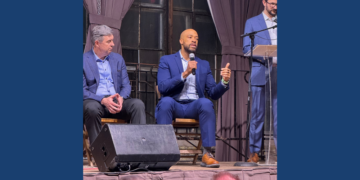 Mandela Barnes answers a listener question at the Main Street Governor Candidate Forum, January 21, 2026 (Photo: Elisabeth Montemurro)