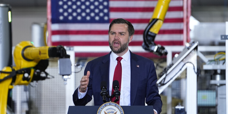 Vice President JD Vance speaks at Pointe Precision in Plover Wis., Thursday, Feb. 26, 2026. (AP Photo/Matt Rourke, Pool)