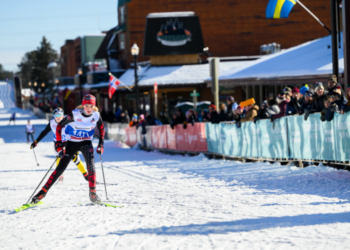 Participants in the American Birkebeiner approach the finish line in downtown Hayward, WI. (Photo: Travel Wisconsin)