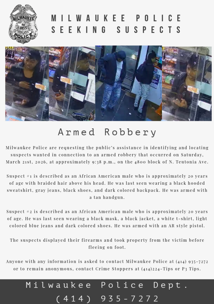Searching for two men wanted in connection to an armed robbery in ...