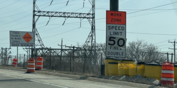 Road Construction Work Zone sign on I-94 East