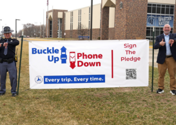 "Buckle Up Phone Down" 2026 campaign kickoff. Image courtesy of the Wisconsin Department of Transportation.