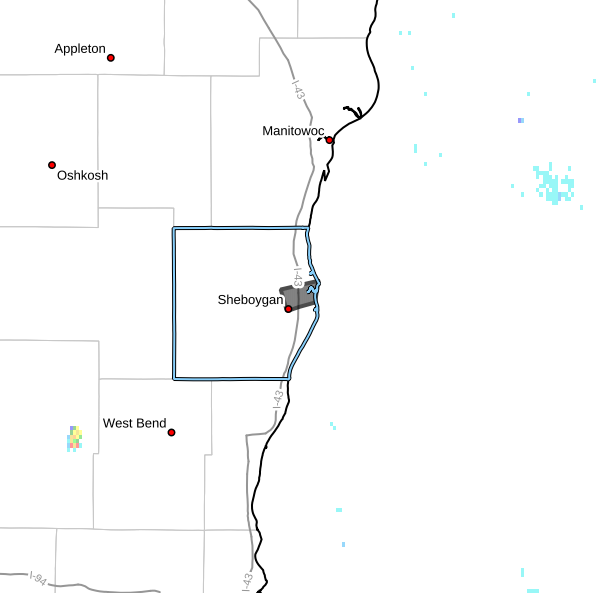 Flood Warning for Sheboygan County from 10:51 a.m. on April 14 until 5:00 a.m. on April 17. Image courtesy of the National Weather Service.
