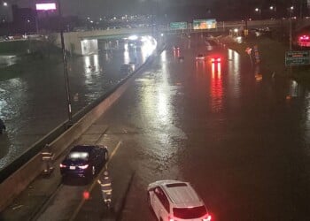 Part of I-94 flooded Wednesday night outside American Family Field.