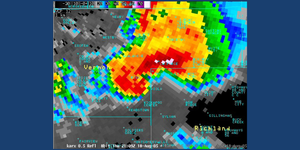 Tell-tale hook echo indicates the Stoughton Tornado