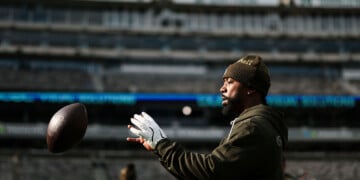 EAST RUTHERFORD, NEW JERSEY - DECEMBER 7: Tyrod Taylor #2 of the New York Jets warms up before the game against the Miami Dolphins at MetLife Stadium on December 7, 2025 in East Rutherford, New Jersey. (Photo by Kathryn Riley/Getty Images)
