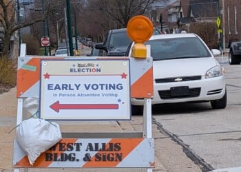 Early voting signage in West Allis, Wisconsin.