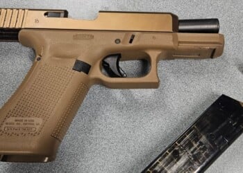 Loaded gun allegedly brought to Monona Grove High School by Derrick Davis on May 21, 2026. Image courtesy of Monona Police Department