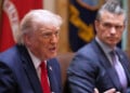 President Donald Trump speaks during a Cabinet meeting at the White House, Wednesday, May 27, 2026, in Washington, as Secretary of Defense Pete Hegseth, looks on. (AP Photo/Jacquelyn Martin)