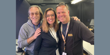 MUSIC6S Founder Patrick Nettesheim, WTMJ's Sandy Maxx, and MUSIC6S volunteer and member of The Weary World band Scott Cvecko at Summerfest on June 25, 2026. (Photo: Nyah Barnhart)