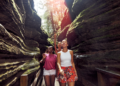 Friends Group Walk Through Witches Gulch In Wisconsin Dells