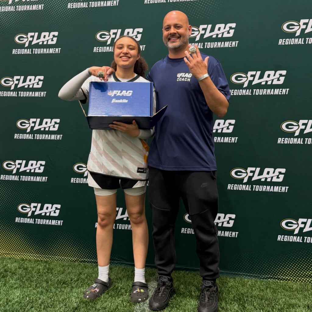 Milwaukee School of Languages Flag Football-Regional Flag Football MVP Savanna Davis & Athletic Director Robert Slavens- Courtesy of Athletic Director Robert Slavens