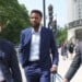 Former NBA player Malik Beasley, center, exits Brooklyn federal court, Wednesday, July 1, 2026, in New York. (AP Photo/Heather Khalifa)