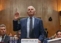 Dr. Anthony Fauci is sworn in before the Senate Homeland Security and Governmental Affairs Committee at the Capitol, Wednesday, July 29, 2026, in Washington. (AP Photo/Allison Robbert)