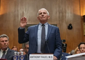 Dr. Anthony Fauci is sworn in before the Senate Homeland Security and Governmental Affairs Committee at the Capitol, Wednesday, July 29, 2026, in Washington. (AP Photo/Allison Robbert)