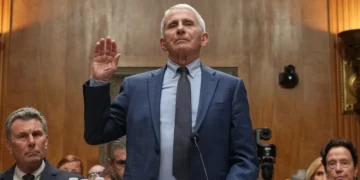 Dr. Anthony Fauci is sworn in before the Senate Homeland Security and Governmental Affairs Committee at the Capitol, Wednesday, July 29, 2026, in Washington. (AP Photo/Allison Robbert)