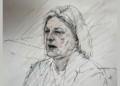 Court sketch of former Milwaukee County judge Hannah Dugan during her sentencing on July 8, 2026. Sketch courtesy of Adela Tesnow.