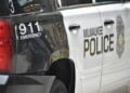 Milwaukee, WI, USA - June 11, 2023: Milwaukee Police emergency patrol vehicle in Downtown streets.