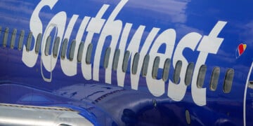 AUSTIN, TEXAS - JUNE 30: A Southwest Airlines logo is painted on the side of a Boeing 737 airplane at Austin-Bergstrom International Airport on June 30, 2026 in Austin, Texas. (Photo by Kevin Carter/Getty Images)