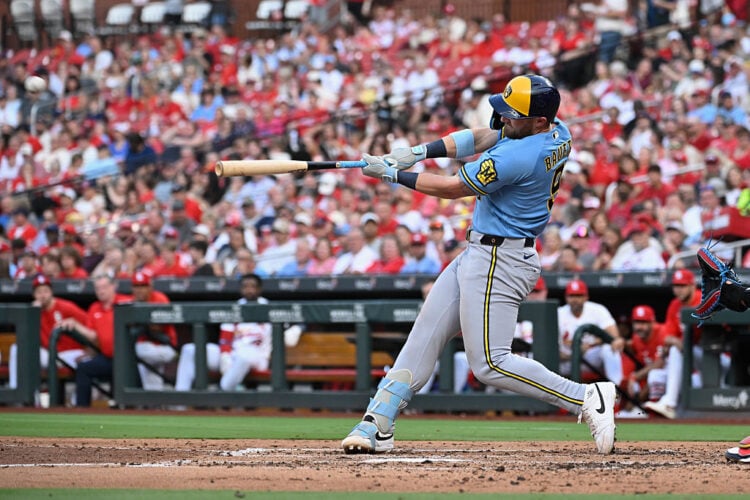 Jake Bauers hits a home run at Busch Stadium.