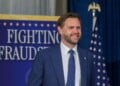 MILWAUKEE, WISCONSIN - JULY 08: U.S. Vice President JD Vance arrives to speak at the 128th Air Refueling Wing Hangar on July 08, 2026 in Milwaukee, Wisconsin. Vance traveled to Milwaukee to deliver remarks on the Trump administration's anti-fraud initiatives. (Photo by Scott Olson/Getty Images)